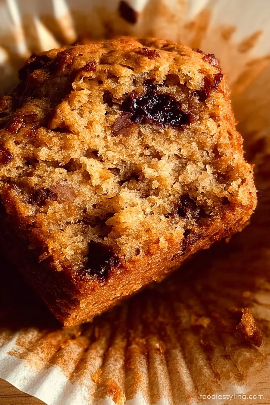A stack of gluten free banana chocolate chunk muffins on a plate