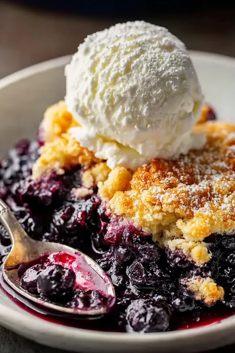 Blueberry Cobbler fresh from the oven, topped with golden biscuits