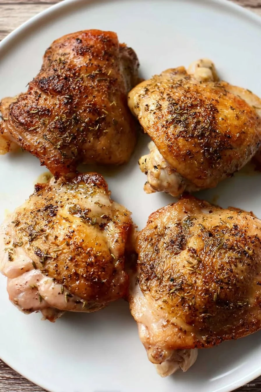Garlic Herb Boneless Skinless Chicken Thighs in a skillet