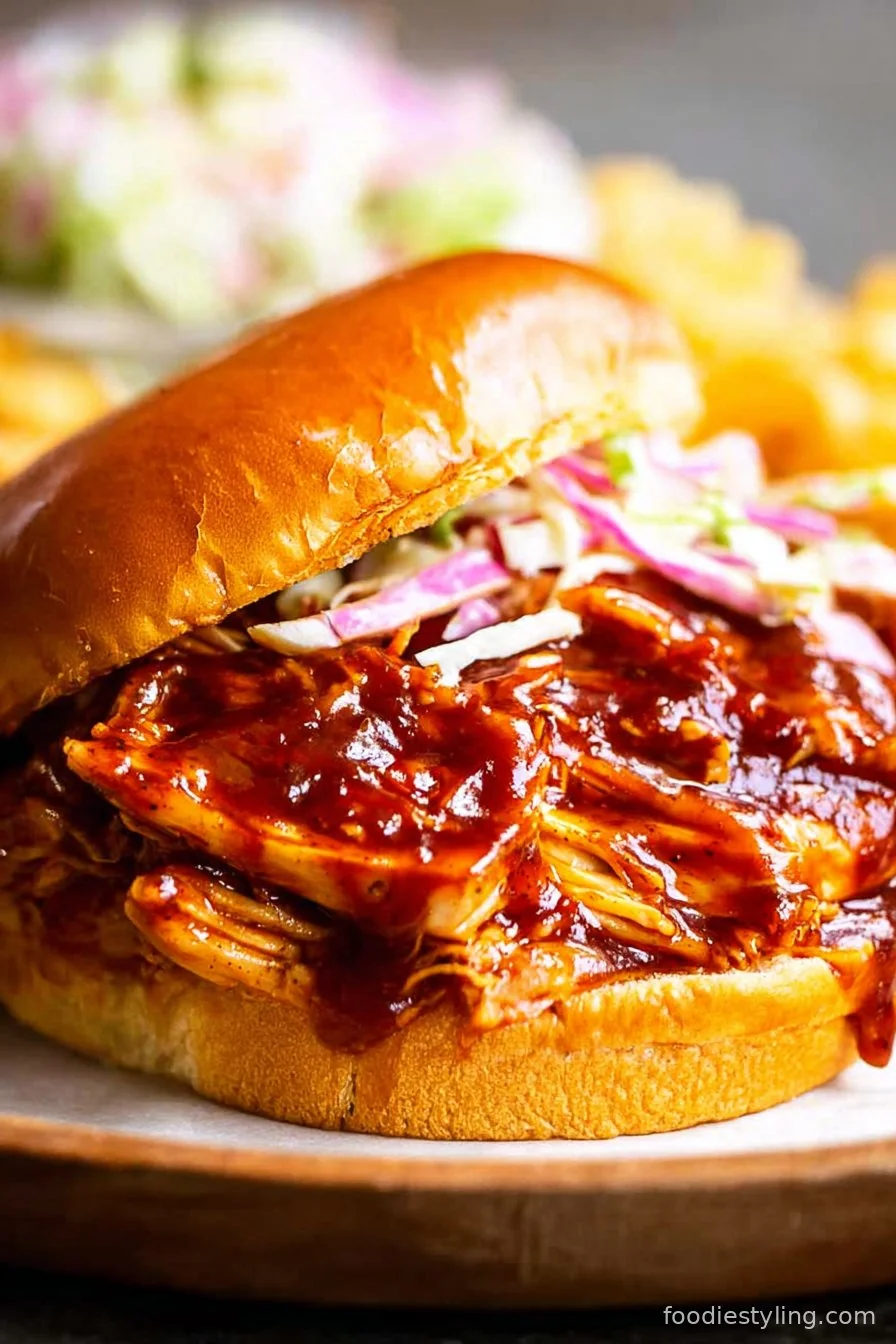 Juicy Crockpot BBQ Chicken in a bowl with sauce
