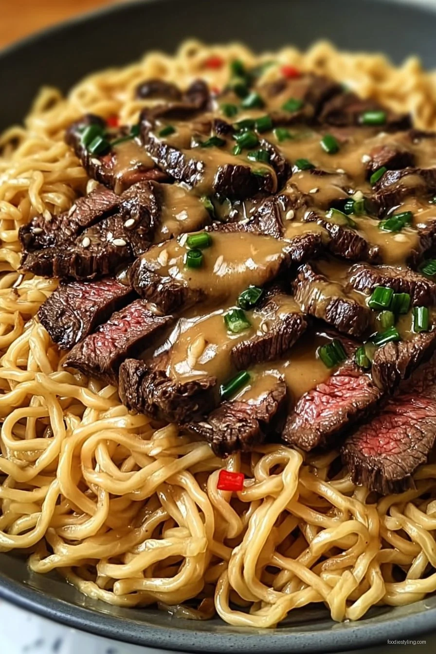 Delicious Garlic Butter Steak Lightning Noodles recipe