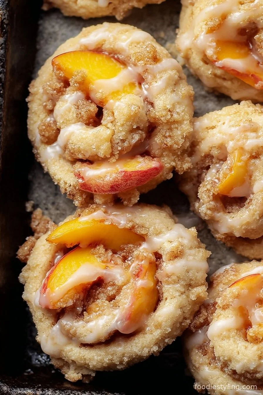 Peach Cobbler Cookies-golden, dotted with peaches and a crumble topping