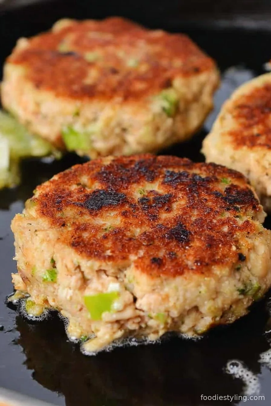 Crispy golden salmon patties served with fresh herbs and lemon
