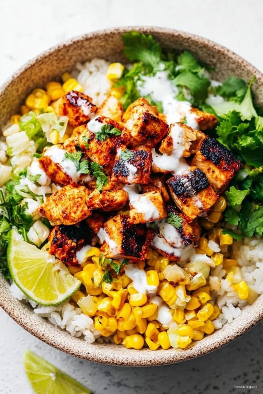 Delicious Street Corn Chicken Rice Bowl recipe