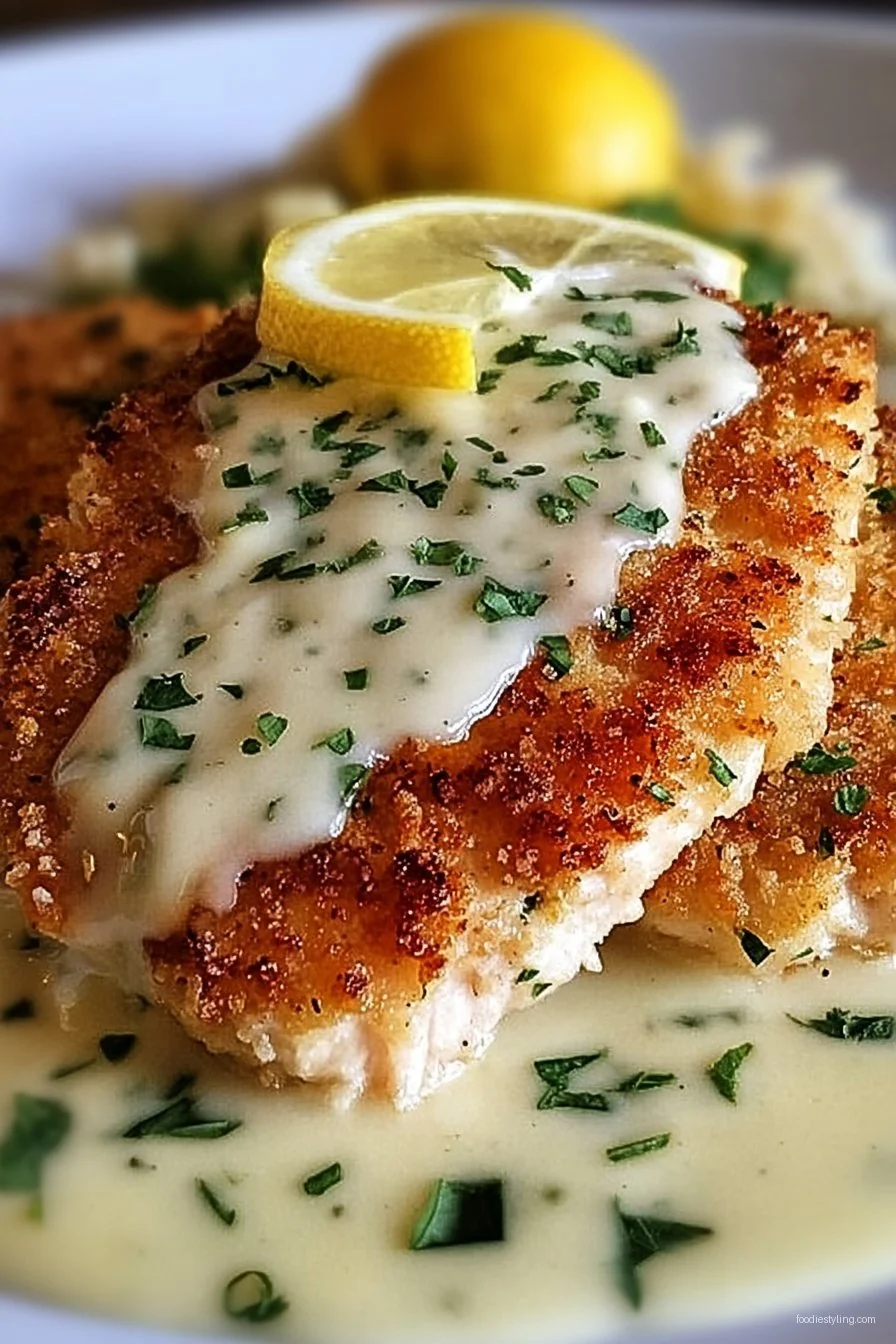 Lemon Pecorino Crusted Chicken with Creamy Lemon Sauce