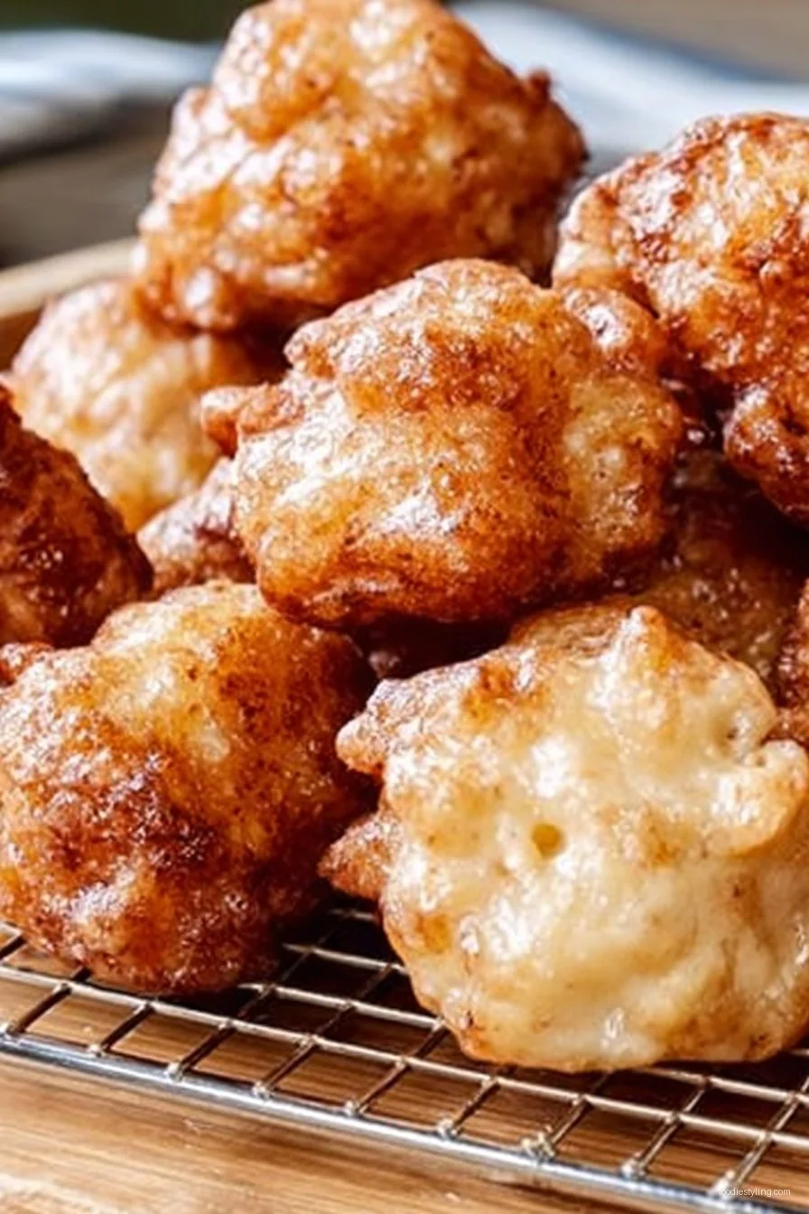 Mini Cinnamon Apple Fritters golden brown and dusted with cinnamon sugar, served on a plate