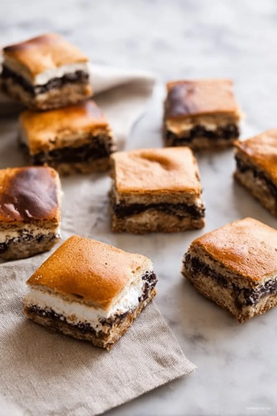 A gooey, chocolatey slice of Paleo Smores Bars with golden marshmallow topping