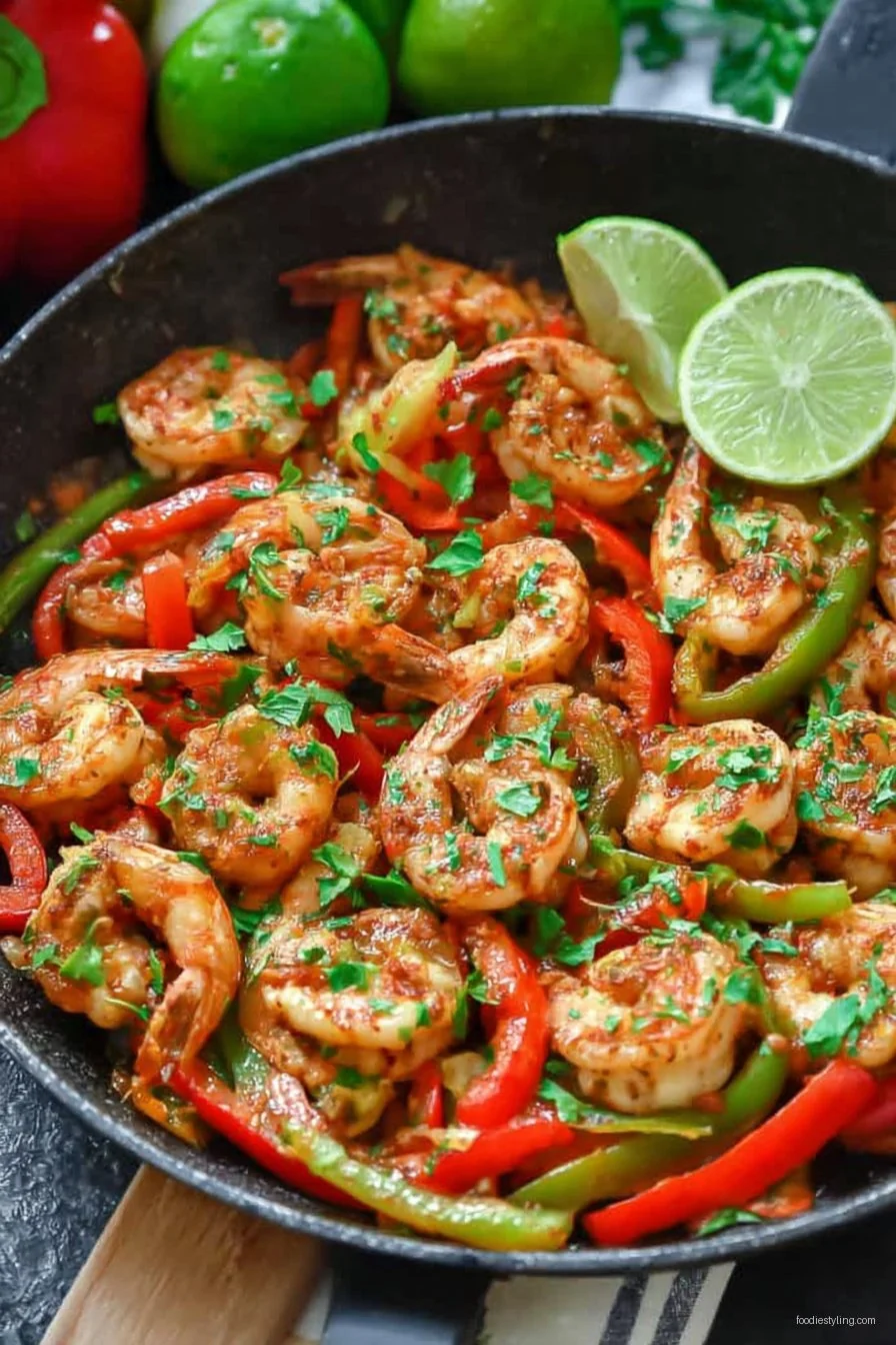 Colorful Shrimp Fajitas Skillet with Fresh Limes