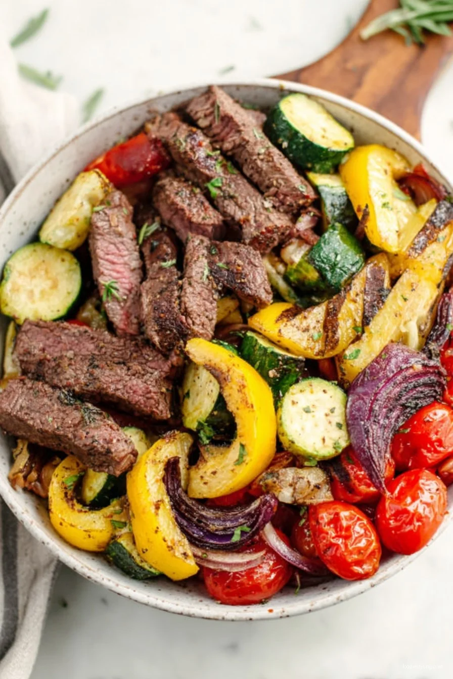 Dinner perfection: Juicy steak with golden roasted veggies