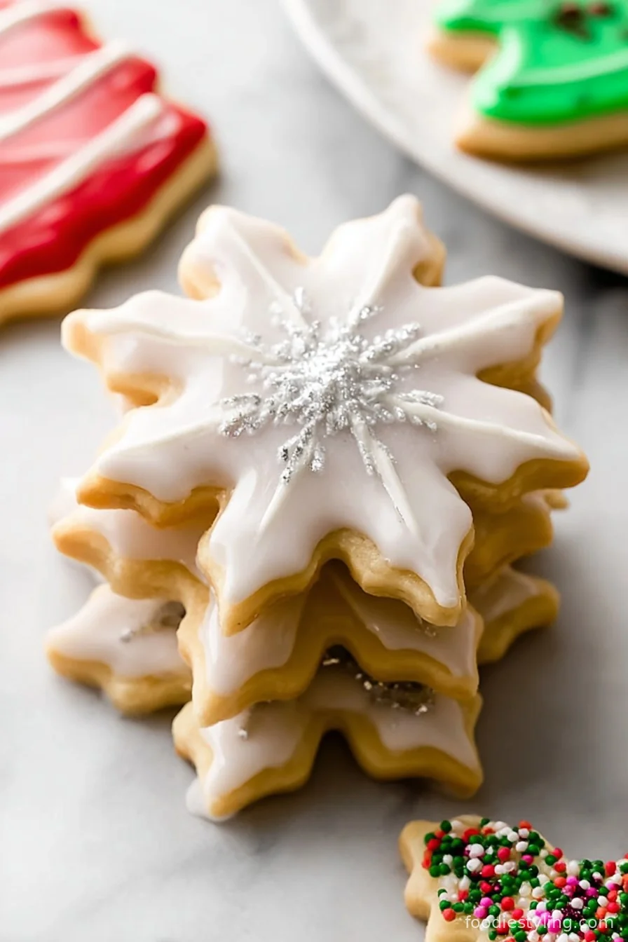 Pile of beautifully decorated festive Christmas sugar cookies
