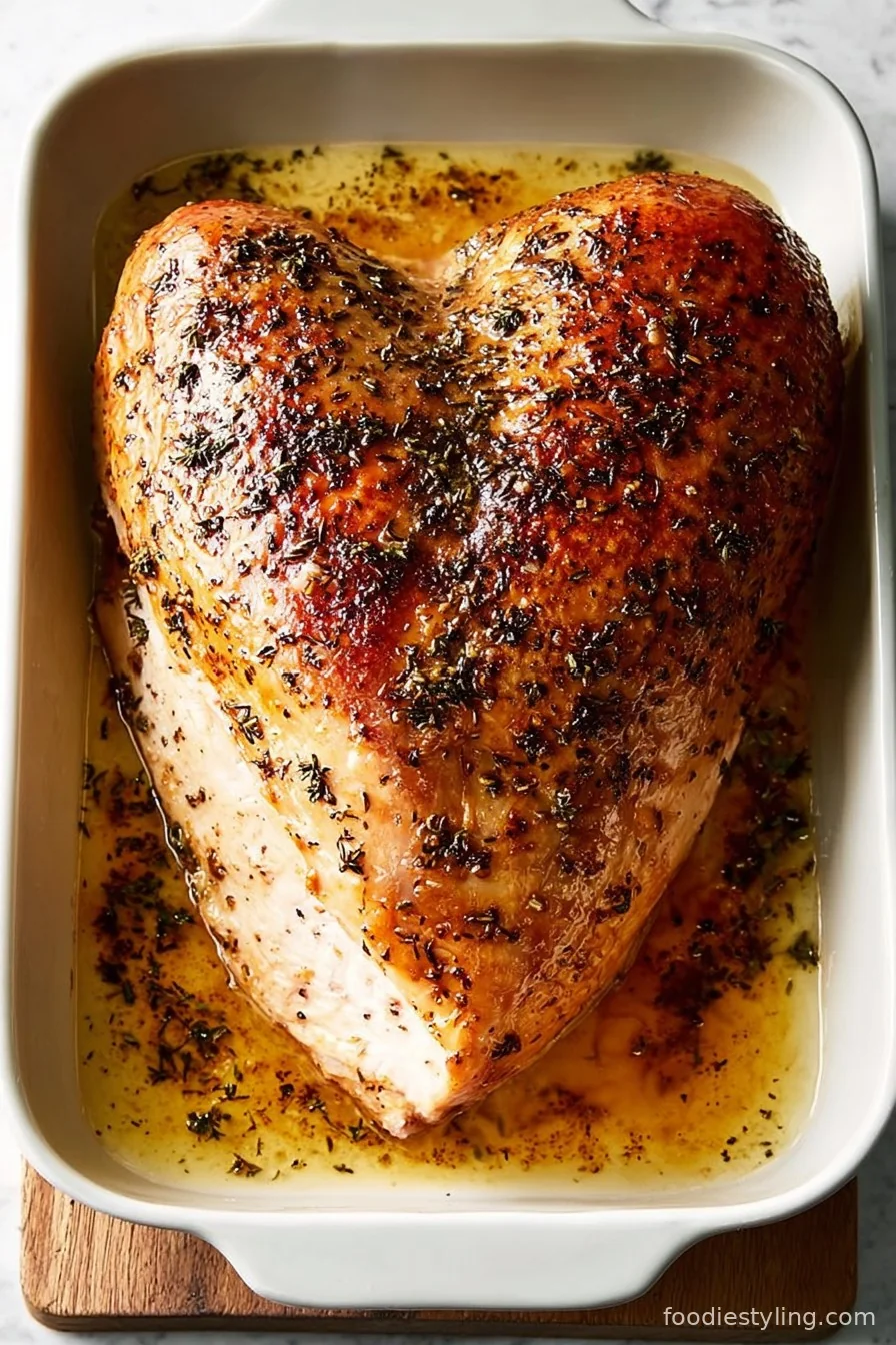 Roast Turkey Breast-golden brown, juicy, and garnished with fresh herbs