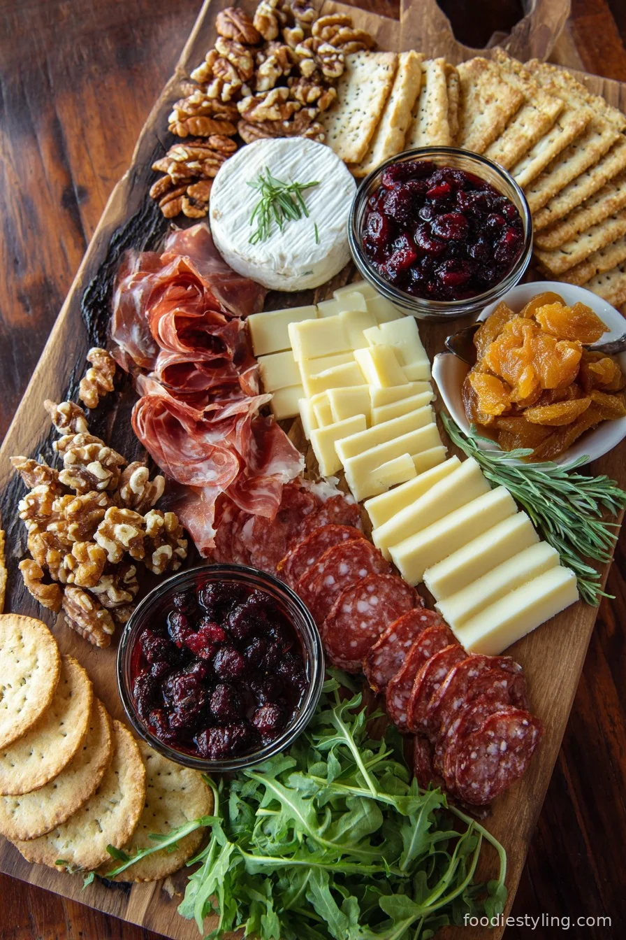 Thanksgiving Charcuterie Board loaded with cheeses, meats, fruit, and nuts