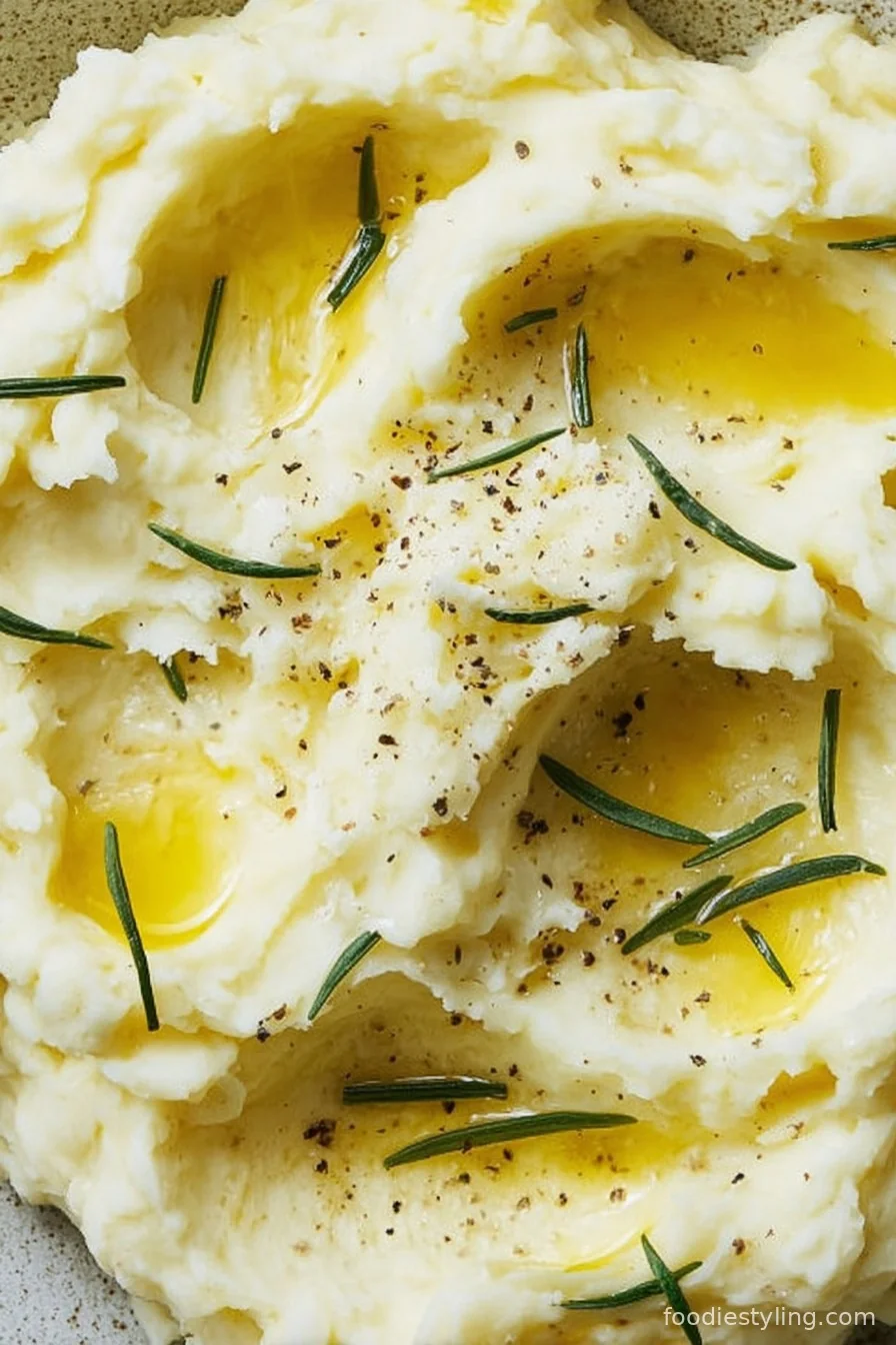 The creamiest mascarpone mashed potatoes with chives and butter.