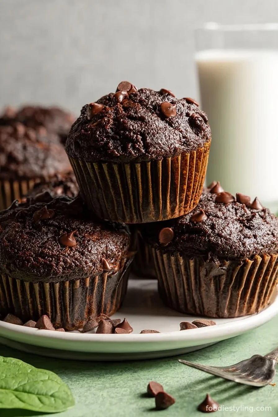 Double Chocolate Veggie Muffins cooling on a rustic rack