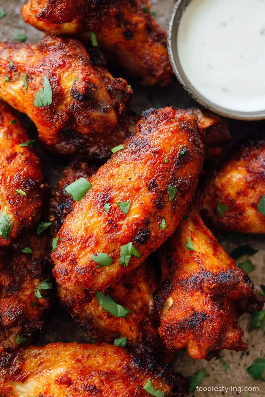 Platter of Crispy Baked Chicken Wings with Celery and Ranch
