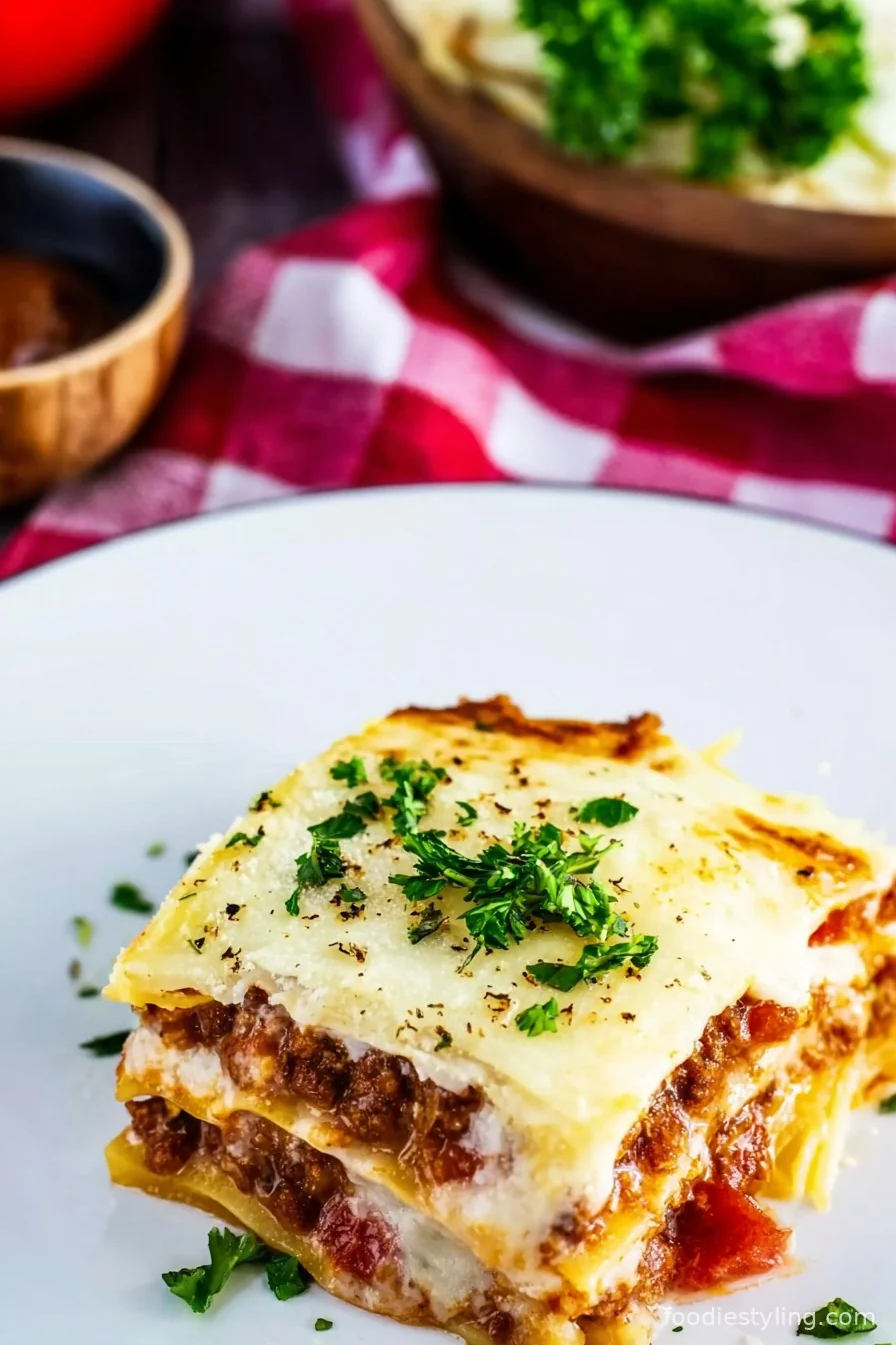 Keto Lasagna with Palmini Noodles - Cheesy, low-carb goodness layered with meat and sauce