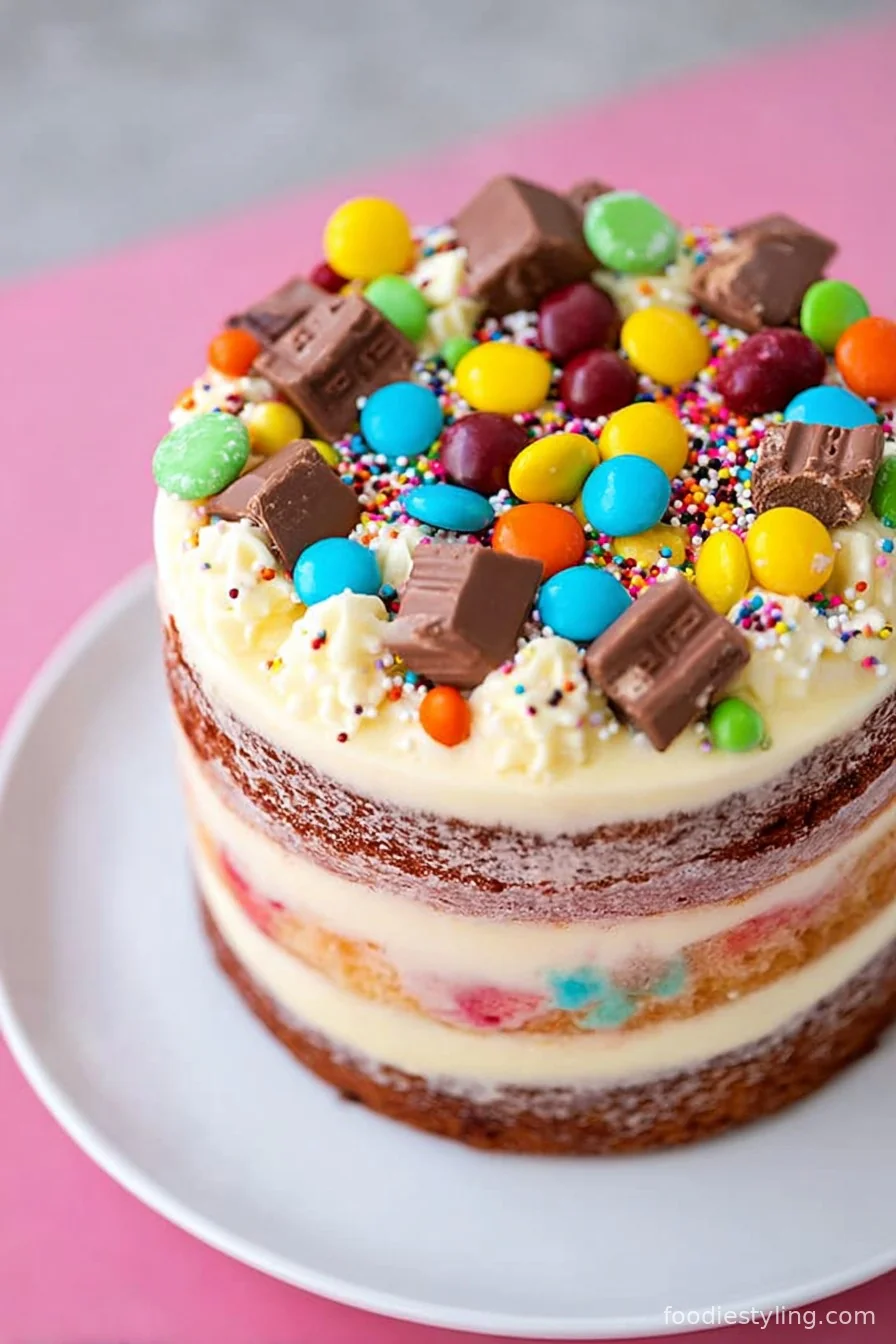 Neapolitan Cake with chocolate, vanilla, and strawberry layers