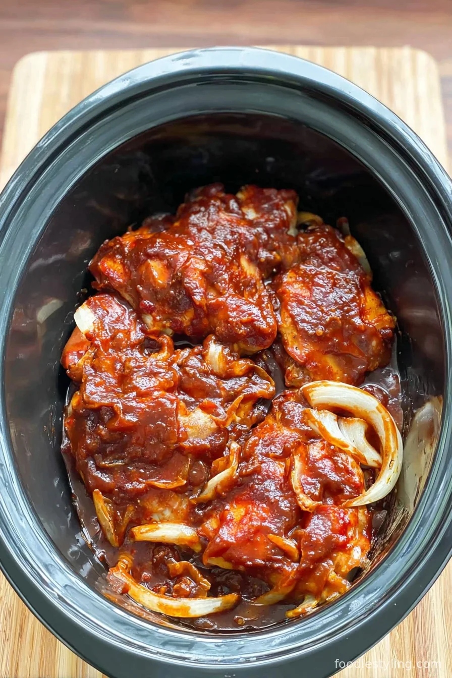 Tender BBQ chicken thighs coated in glossy sauce, ready to be served