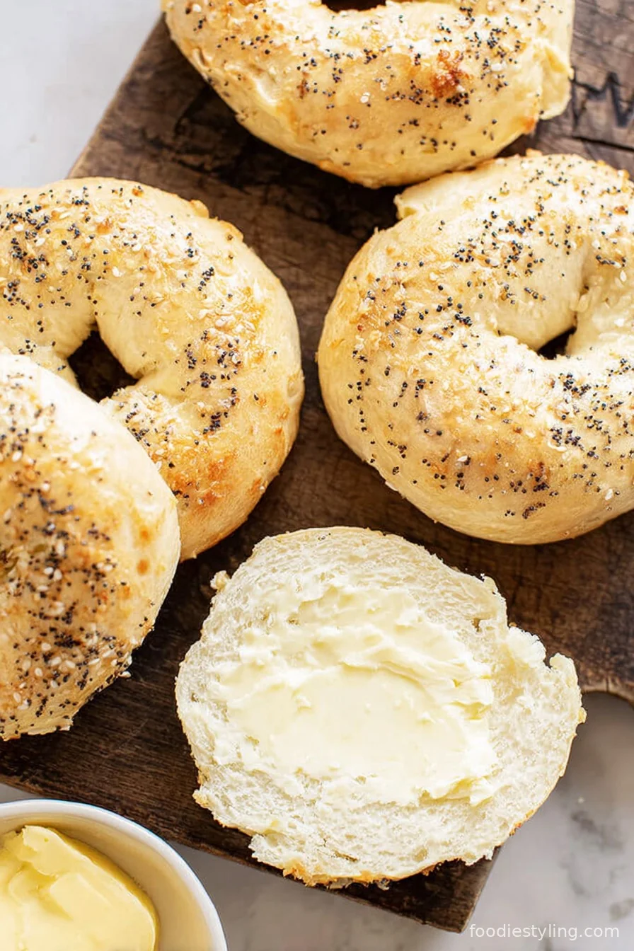 Cottage Cheese Bagels fresh out of the oven, sprinkled with sesame seeds