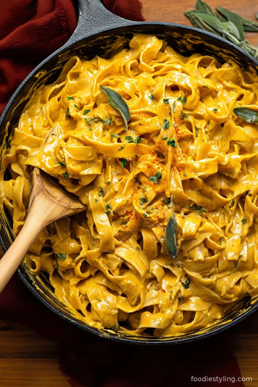 Creamy Cajun Pumpkin Alfredo Pasta in a rustic bowl with a sprinkle of parsley
