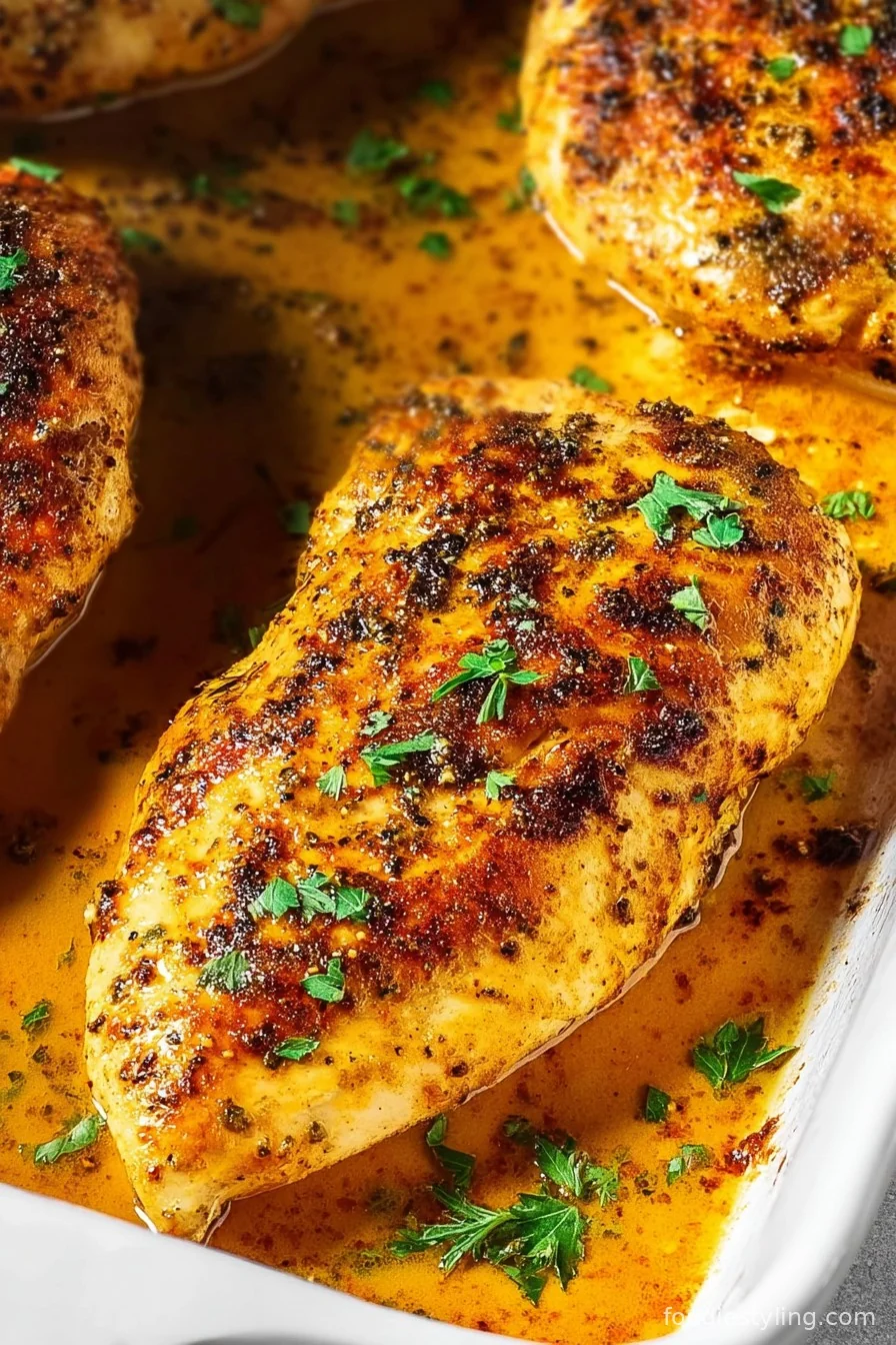Crispy oven-fried chicken with Parmesan and garlic on a platter