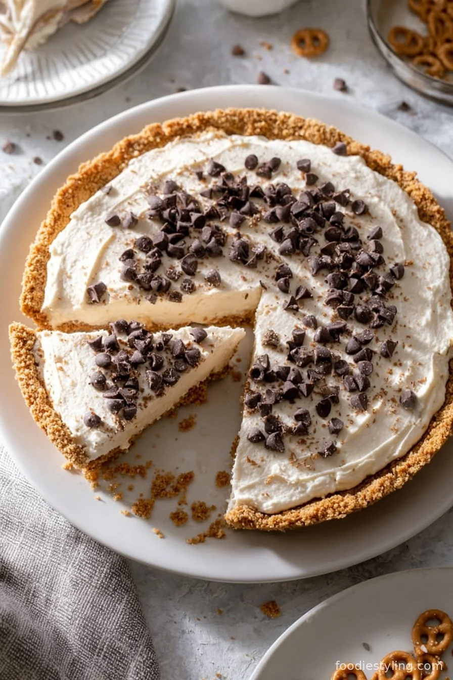 Creamy slice of Peanut Butter Cottage Cheese Pie with whipped cream and peanuts on top